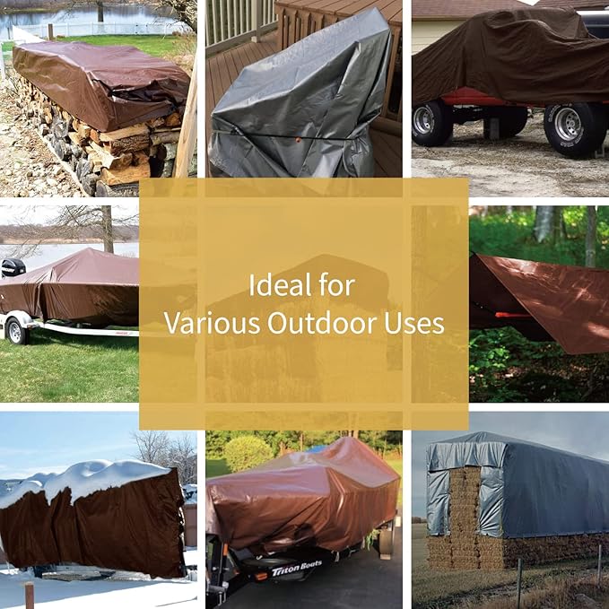 GUARD SHIELD Tarps Heavy Duty Waterproof 20x40 Feet Brown/Bright Silver Poly Tarp Cover Square Outdoor Thick UV Resistant Tarpaulin with Grommets 10mil