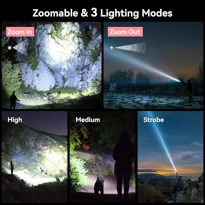 LETMY Rechargeable Flashlights High Lumens, 2 Pack 2000 Lumens Bright LED Tactical Flashlight, 3 Modes Samll Powerful Flash Lights with Clip, Waterproof Flashlights for Home Emergency Camping (Pink)