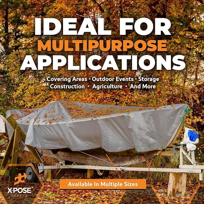Heavy Duty Silver Poly Tarp 6' X 40' (2-Pack) - Multipurpose Protective Cover - Durable, Waterproof, Weather Proof, Rip and Tear Resistant - Extra Thick 12 Mil Polyethylene - by Xpose Safety