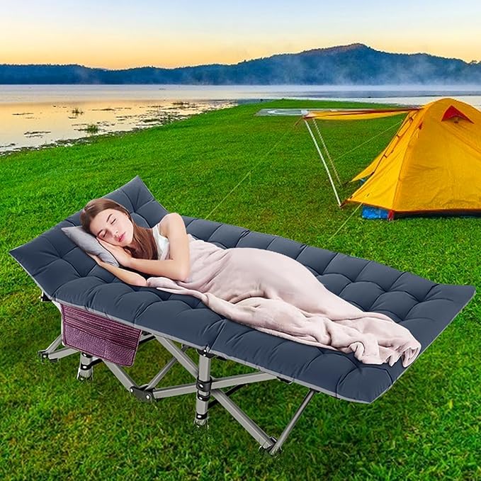 DoCred Folding Camping Cot with Mattress, 2 Pack Heavy Duty Folding Cot for Adults, Portable Sleeping Cot Bed Adults Outdoor Bed with Carry Bag, Travel Camp Cots