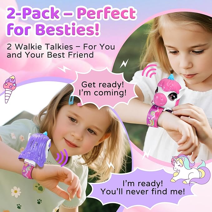 Vvinca Walkie Talkies for Kids 2 Pack - Toys for Age 3-4 5-7 8-12 Boys Girls Birthday 3 4 5 6 7 8 9 10 11 12 Year Old Long Range Camping Outdoor Toddler Toys Magical Pony Walkie-Talkie