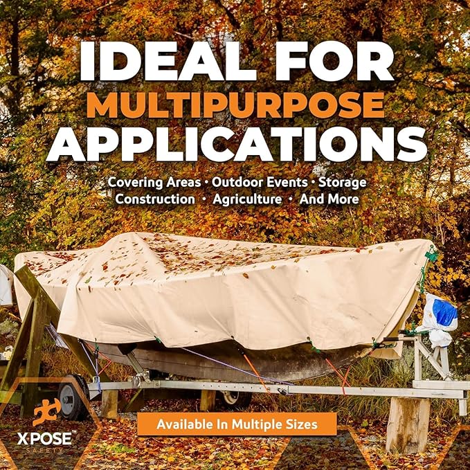 Heavy Duty Tan Poly Tarp 8' X 10' (2-Pack) - Multipurpose Protective Cover - Durable, Waterproof, Weather Proof, Rip and Tear Resistant - Extra Thick 12 Mil Polyethylene - by Xpose Safety