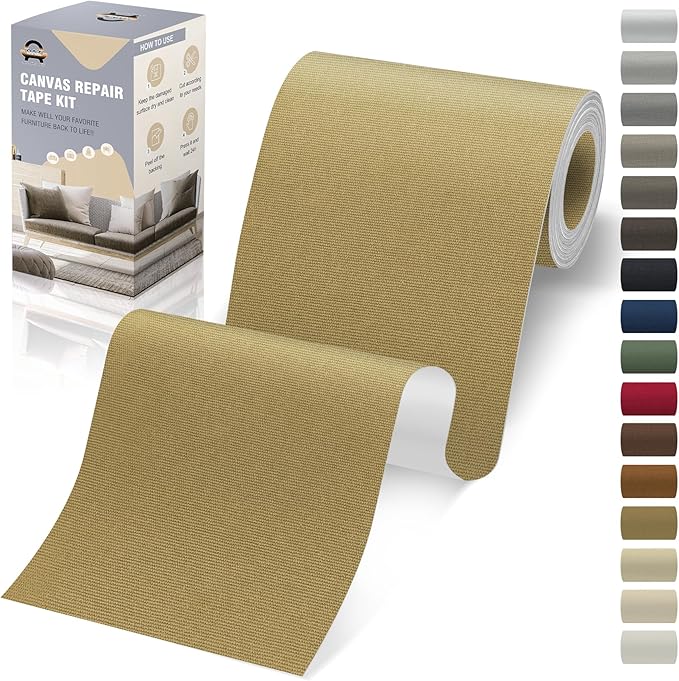 OAZ 4 x 79 inch Canvas Repair Patches Canvas Fabric Patch Self-Adhesive Canvas Repair Tape Waterproof Outdoor Gear Repair Patch Kit for Boat Cover Awning Sofa Chair Couch Tent Bag (Khaki)