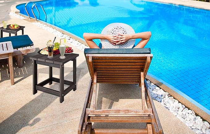 LZRS Adirondack Square Outdoor Side Table for Patio, Pool Composite Patio Table,HDPE End Tables for Backyard,Pool, Indoor Companion, Easy Maintenance & Weather Resistant(Brown Mixture)