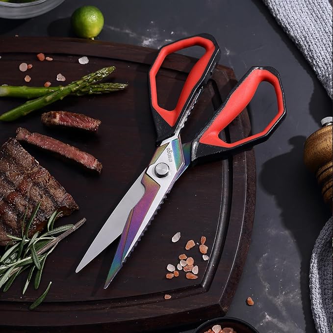 LIVINGO Sharp Kitchen Scissors for Food - Titanium Coated Forged Stainless Steel Heavy Duty Shears All Purpose for Cooking Utility Cutting Poultry Turkey Bone, Meat, Dishwasher Safe, 9 Inches