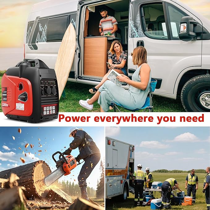 3200W Portable Generator Super Quiet Inverter Generator Ultra Lightweight for Home Backup Outdoor Camping, CO Sensor Protect, EPA, ECO Mode