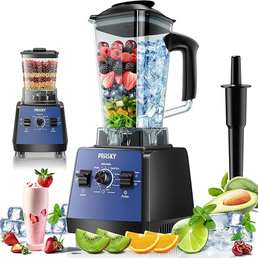 Blenders for Kitchen, Smoothie Blender Large Capacity, 2400W PRASKY Countertop Blender with 101oz Juice & Grinder Jar, BPA-Free, 25000 RPM Blender for Smoothies, Ice, Frozen Fruit (Blue, 2L)