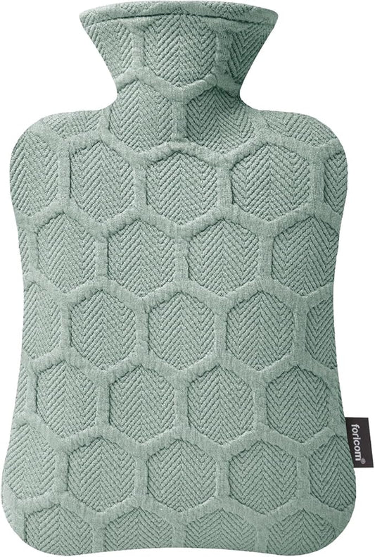 FORICOM Hot Water Bottle, 2L, 6-Hour Heat Retention, PVC Heating Pad, Easy to Use, Hot Bag for Cramps, Joint Pain, Rheumatism, Cooling Relief, Pain Relief for Women (2Large,Green)