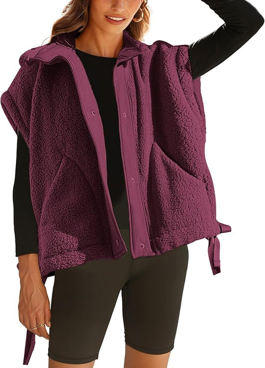 Athlisan Womens Fleece Vest Casual Sleeveless Button Down Sherpa Jacket Outerwear with Pockets