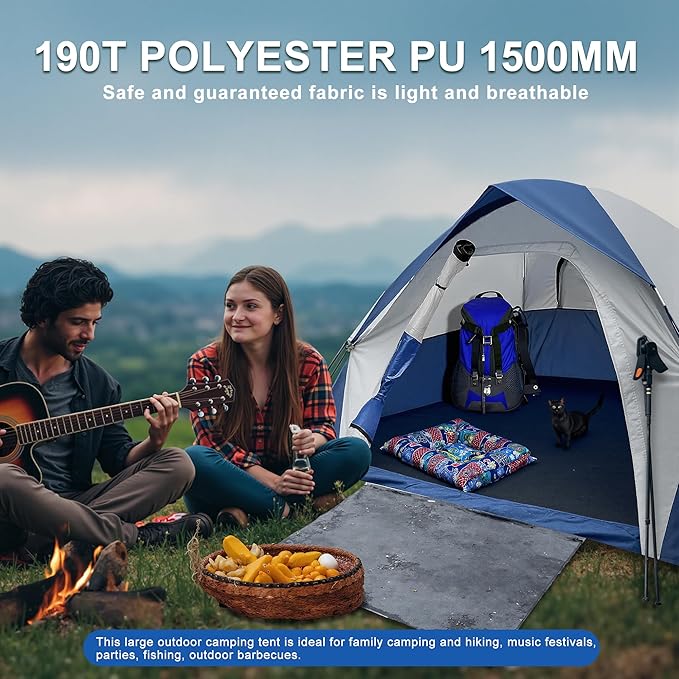 4 Person Dome Camping Tent, Double Layer Waterproof, Removable Rain Fly, for Outdoor Hiking, Fishing