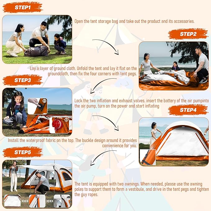 Automatic Large Tent for Camping 4 Person, Waterproof Tents for Camping, Windproof Inflatable Tents with Mosquito Screen Window, Camping Tent for Traveling, Beach