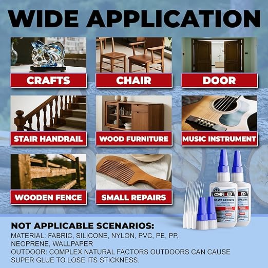 Wood Super Glue 113.6 Gram 4oz, Clear Instant Medium Cyanoacrylate Adhesive Liquid for Woodworking Wooden Crafts Furniture Repairs, All Purpose Strong CA Glue for Metal Glass Plastic Ceramic Leather