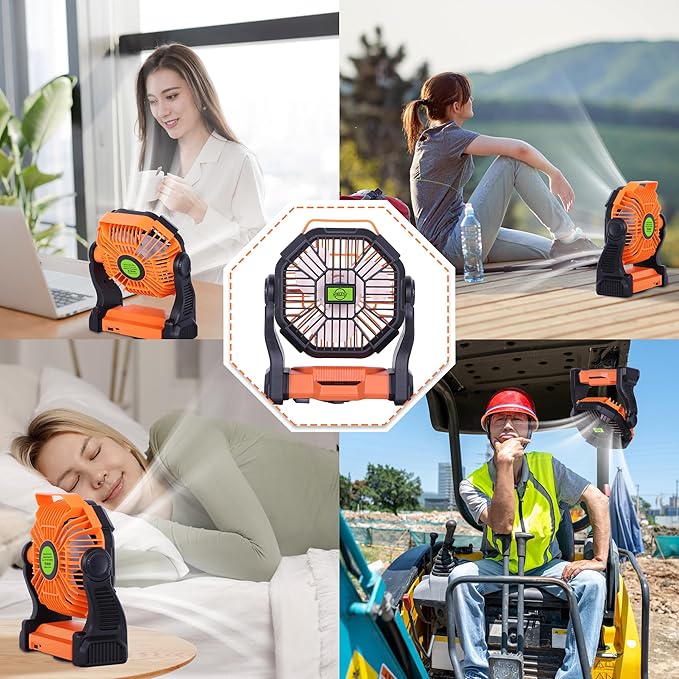 Portable Fan Battery Powered Fan Rechargeable,270°Pivot Battery Operated Camping Fans with LED Light & Hook,USB Personal Rechargeable Outdoor Camping for Tent, Travel