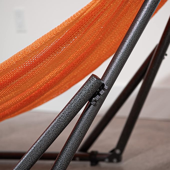 Best Home Fashion Hammock with Collapsible Steel Stand 450 lbs Capacity & Carrying Case, Portable & Adjustable, Perfect for Camping Beach Summer Patio, EZ Daze Foldable Hammock with Stand- Orange