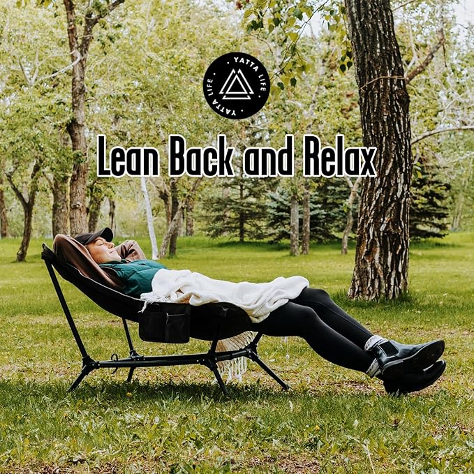 Low Back Folding Camping Chairs for Adults with Storage Pouches & Carrying Case - Foldable Lawn Chairs, Beach Chair, Fishing Chair, Portable Lightweight Outdoor Chair. (Black)