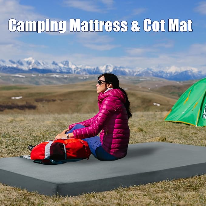 BALAPET Memory Foam Camping Mattress for Outdoor Sleeping, Porable 3" Thickness Roll Up Camping Mattress Pad Mat for Travel Truck Bed Tent