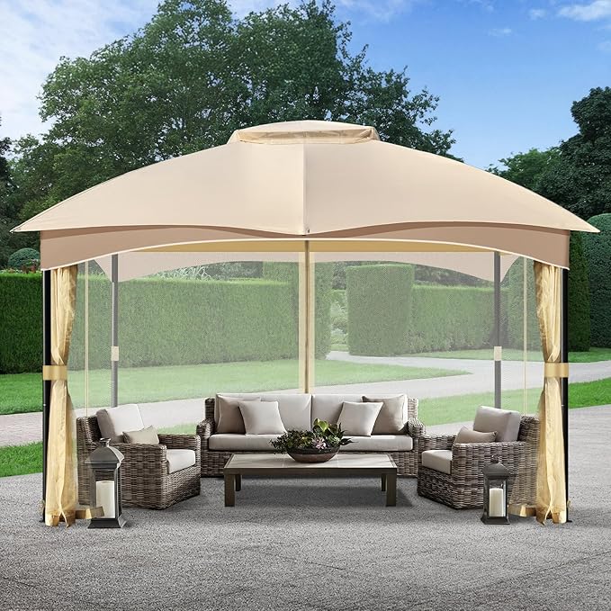 COWVIE Gazebo Replacement Netting Screen, 12' x 16' Universal Gazebo 4-Panel Mosquito Sidewalls with Double Zippers for Outdoor Patio (Only Netting)
