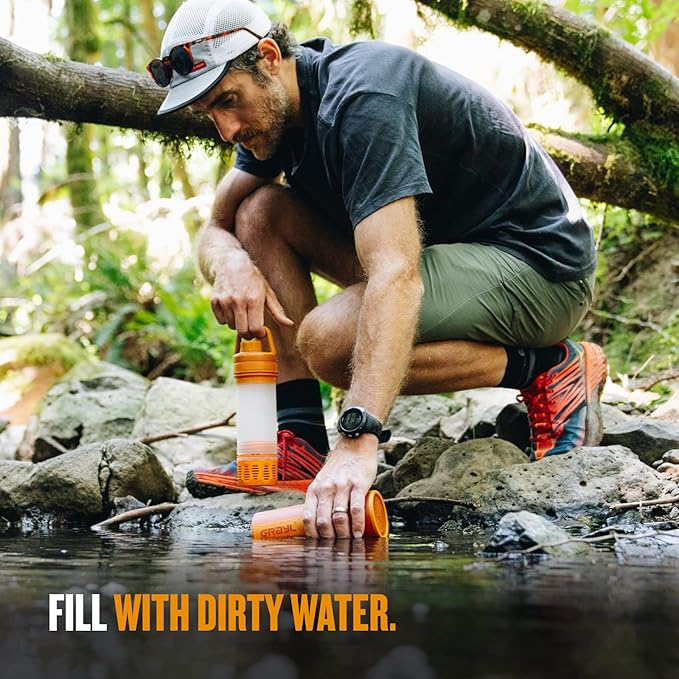GRAYL UltraPress Water Purifier & Filter Bottle for Hiking, Backpacking, and Travel (Mojave Redrock)