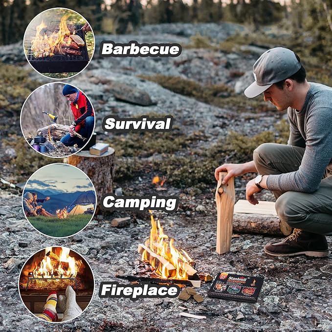 Stanbroil 24 pcs Fire Starters, Squares Natural Charcoal Fire Starters Super Fast Lighting Perfect for Barbecue Grills, Smokers, Wood Stove, Campfires and Outdoor Fireplaces