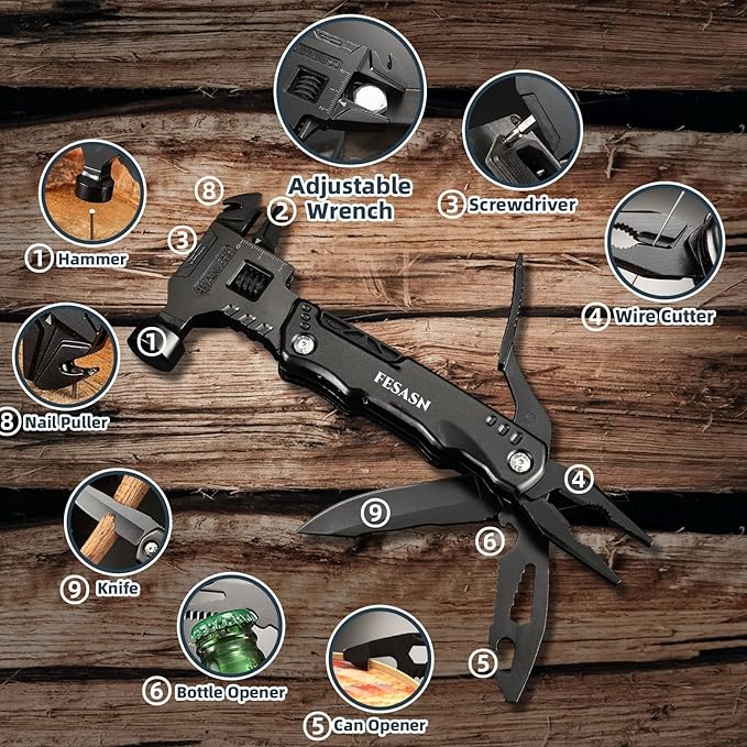 Adjustable Wrench Multitool Hammer, 16 in 1 Pocket Multi Tool Pliers, All-in-One Survival Camping Multi Tool Apply to Home DIY, Survival, Camping and Everyday Use