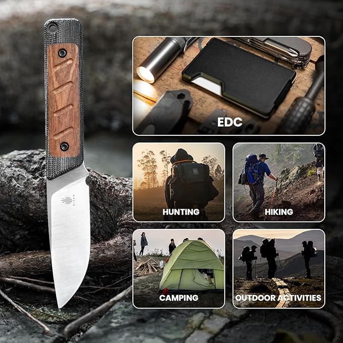 Kizer Smolt Fixed Blade Knife with Sheath, 2.93” 154CM Steel Micarta & Mkuruti Handle Fixed blade Knives, Drop Point Fixed Knife Small EDC Knife for Men Women Camping Pocket Knife 1063C1