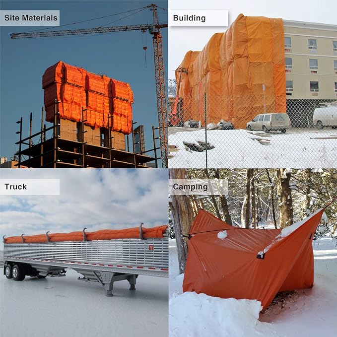 ONENESS Concrete Blanket, Concrete Curing Blanket 3.6mm Thick, Tarpaulin, Multipurpose Use Waterproof Tarps, 6x25 Feet, 3.6mm/0.15inch Thickness, Orange, 1-Package