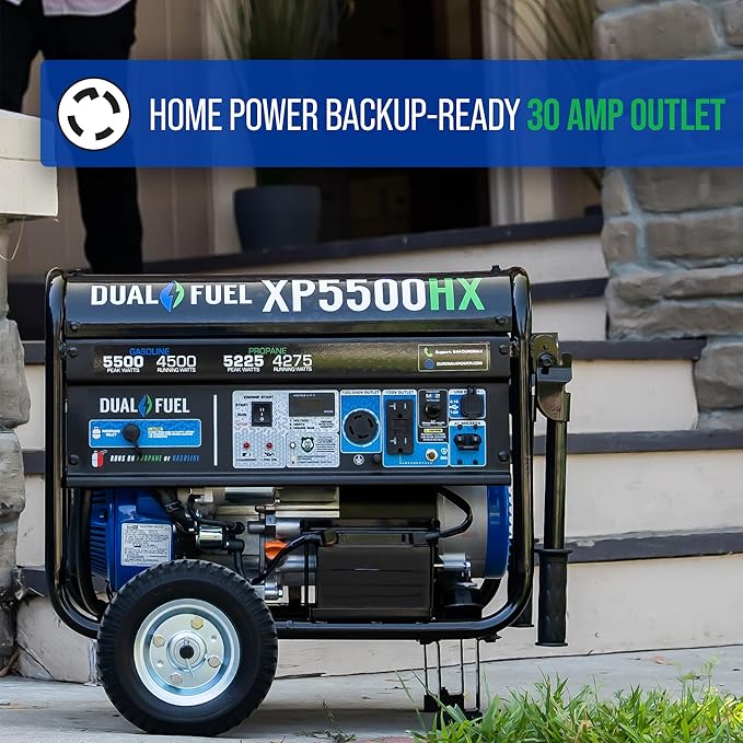 DuroMax XP5500HX 5,500-Watt Dual Fuel Portable Generator - Gas & Propane, Electric Start, RV & Emergency Ready