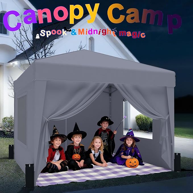 SANWAY 10x10 Pop Up Canopy Tent with Sidewalls x 4 – Easy Setup Canopy Tent, Waterproof, UV-Resistant, Portable with Carry Bag for Outdoor Events, Camping, and Backyard Parties – Grey