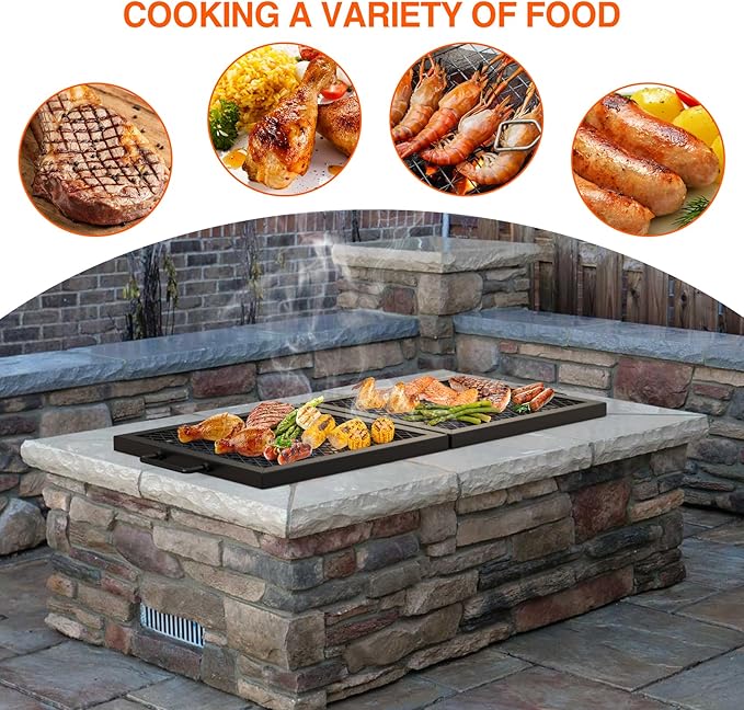 Onlyfire Foldable X-Marks Fire Pit Cooking Grate, Portable Rectangle Campfire Grill Grate with Handles, Heavy Duty Steel Campfire BBQ Grill for Outdoor, 32 inch
