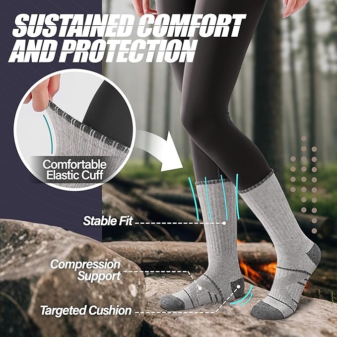 ANTSANG 5 Pairs Merino Wool Hiking Socks for Men & Women Thermal Winter Warm Moisture Wicking Cushion Boot Socks
