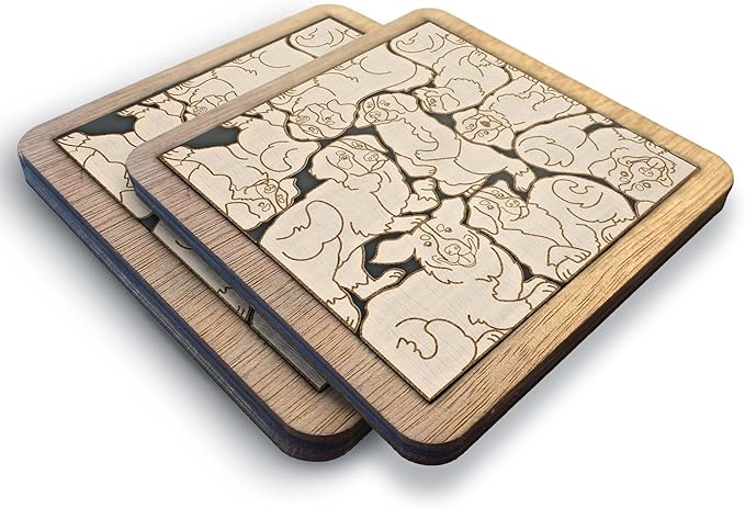 02 Bernese Moutain Dog Coaster - Bernese Moutain Dog Puzzle Wooden Coaster Set - Interlocking Jigsaw Drink Mats with Laser-Cut Design