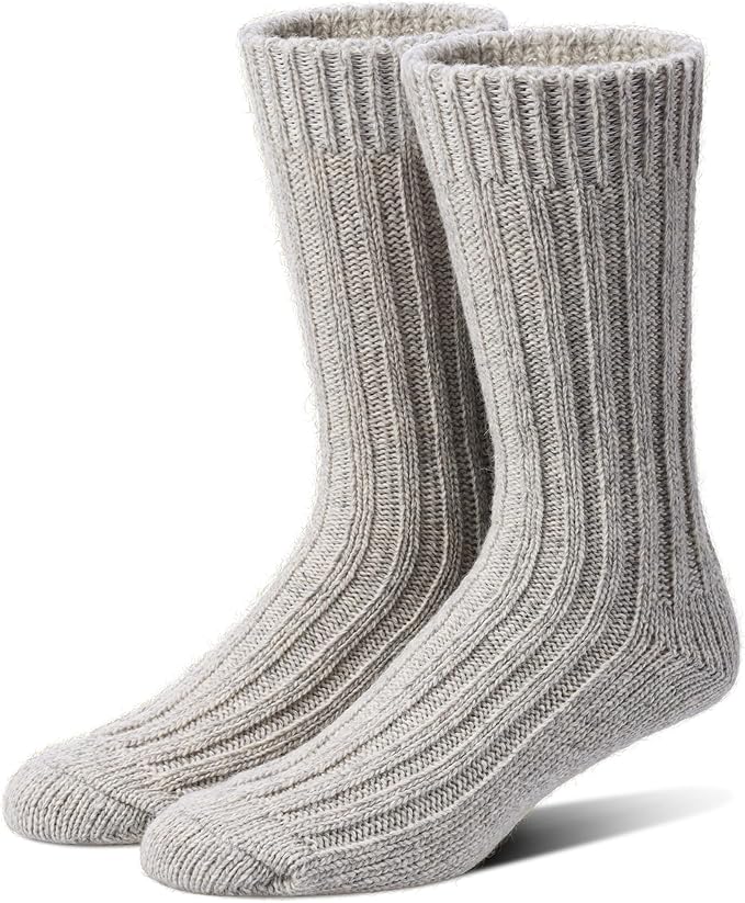 Tough Land 97% Merino Wool Crew Socks for Men & Women 2 Pairs – Classic Rib, Thick Wool Socks for Hiking, Work, Ski