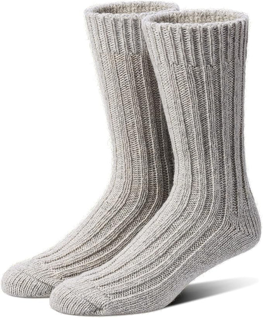 Tough Land 97% Merino Wool Crew Socks for Men & Women 2 Pairs – Classic Rib, Thick Wool Socks for Hiking, Work, Ski