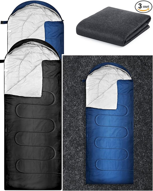 Tranqun 3 Pcs/ 6 Pcs Camping Sleeping Bags for Adult Bulk Waterproof Tent Carpet Mat Set Lightweight Cotton Liner Camping Gear Keep Warm Dry for Hiking Travel Outdoor