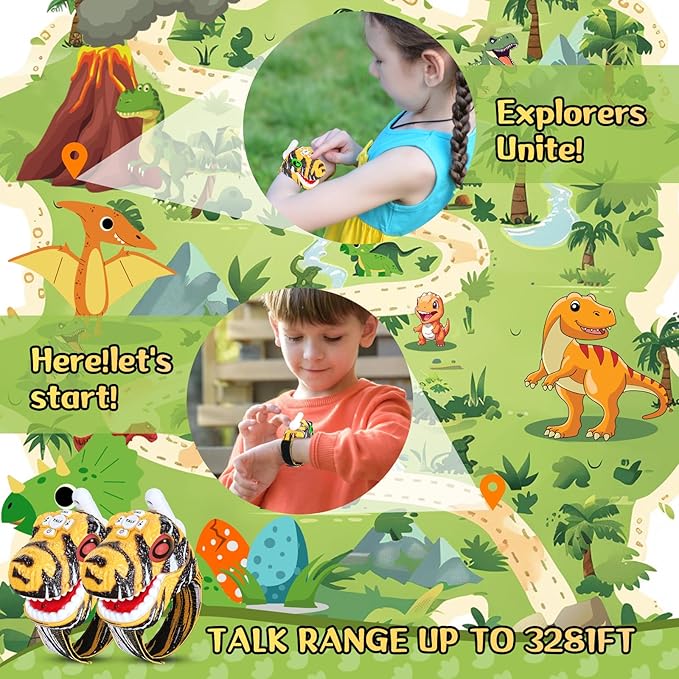 Walkie Talkies for Kids 2 Packs, Kids Toys for Boys Girls Aged 3 to 8 Years Old for Outdoor Adventure, Camping, Halloween, Christmas, Birthday Gifts (Yellow, Dinosaur)