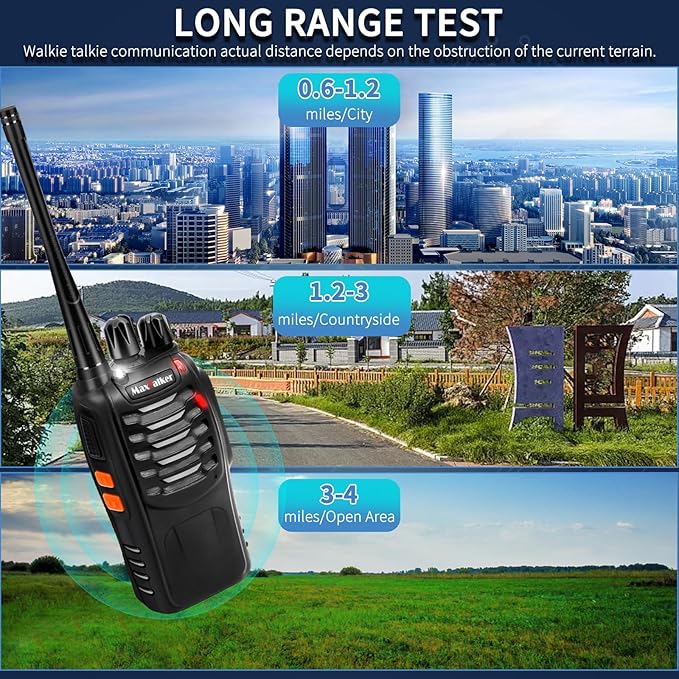 Radios Walkie Talkies Long Range: MaxTalker MT-8S Rechargeable Walkie Talkies with Earpiece, VOX, Flashlight,1500mAh Battery, Walkie Talkie for Adults, Work, Camping Essentials, 6 Pack