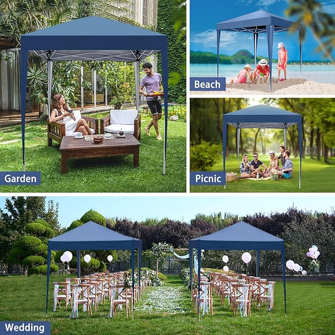 Outvita 6.5x6.5ft Pop Up Canopy Tent, Outdoor Instant Shelter Folding Canopy with Carry Bag for Commercial Events, Party, Backyard BBQ, Camping Blue