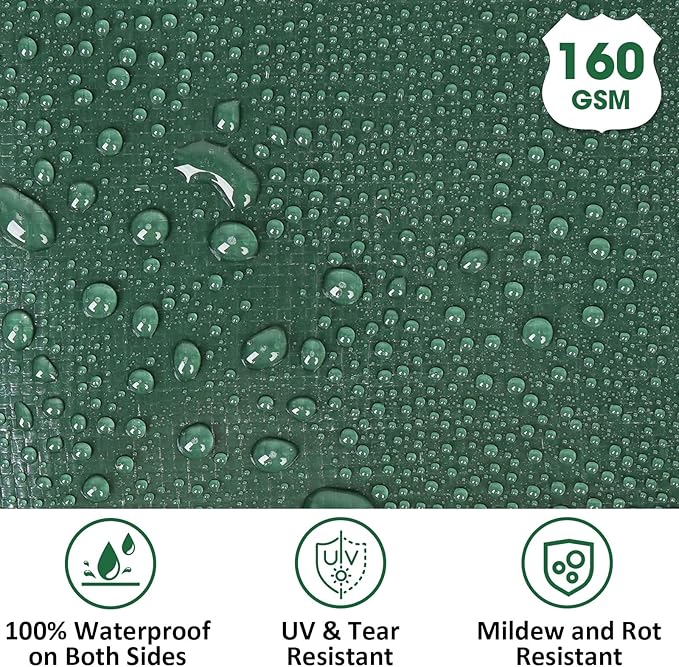 Heavy Duty Double-Sided Waterproof Poly Tarp 14x30 Feet 8mil Thick Polyethylene Tarps, Perfect for Outdoor Use, Plastic Cover & Mat for Tent Camping Storage Boat Bikes Vehicles