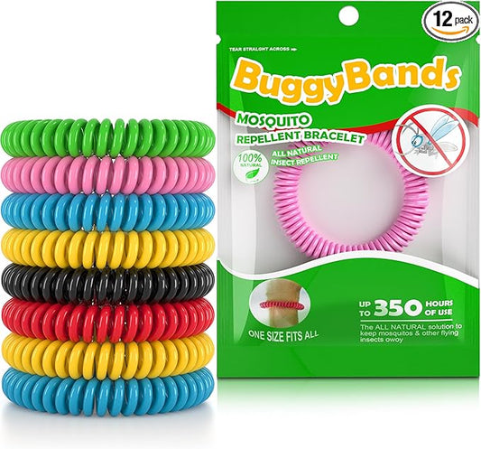 12 Pack Mosquito Repellent Bracelets, Individually Wrapped, DEET Free, Natural and Waterproof Band