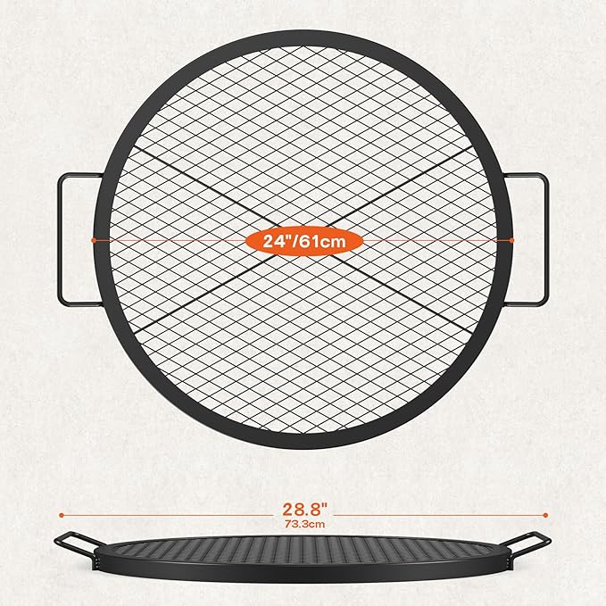 onlyfire X-Marks Fire Pit Grill Cooking Grate, Outdoor Campfire BBQ Grill, Round BBQ Grate Equipment - 24 Inch