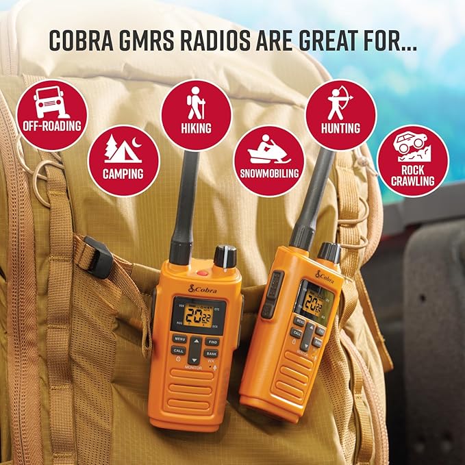 Cobra Trailblazer 250 GMRS Radio (2-Pack) – AA Battery Powered with USB-C Charging, Compact 2.5W Long Range Walkie Talkies, NOAA, Programmable Software, Removable Antenna, Repeater Capable