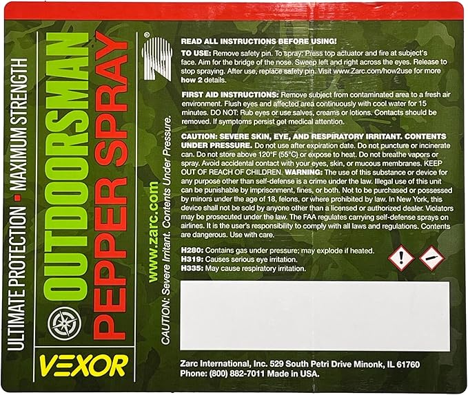 VEXOR Outdoorsman 9.2 oz. Pepper Spray 25-Foot Range for Ultimate Protection from Zarc