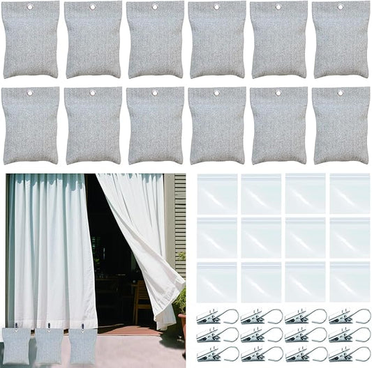 12Pack Curtain Weights, 16oz Outdoor Curtain Weights Bag, Drapery Weighted Bottom Gazebo Weights Sandbag with Holder Clip for Drapes Cabana Gazebo Pergola Garden (Gray)