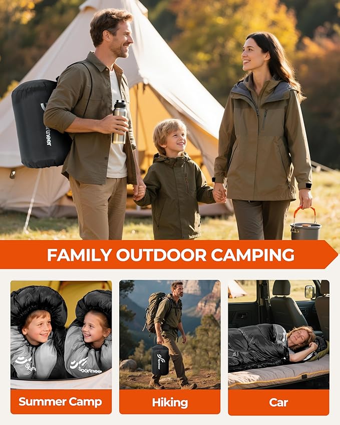 Sportneer Sleeping Bags for Adults, Warm & Cold Weather Sleeping Bag for Adults Kids Boys Girls - Lightweight Compact Camping Gear Equipment, Traveling, Backpacking, Hiking