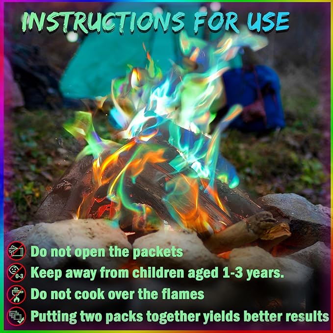 Fire Color Changing Packets [6Pack]，Color Fire Packets for Outdoor Campfires, Fire Pits, Fireplaces, Colorful Flames, Long Burn Time, Safe, Magic for Child