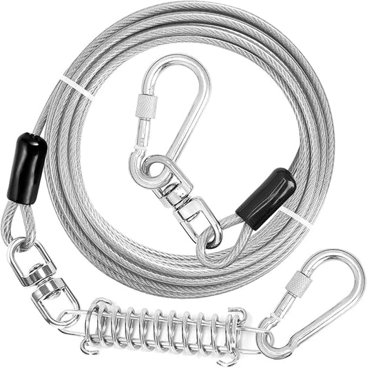 jenico Dog Tie Out Cable - 25ft Dog Lead for Yard - Heavy Duty Dog Chain with Shock Spring - Outdoor Tether Leash for Small Large Dogs Up to 500 lbs