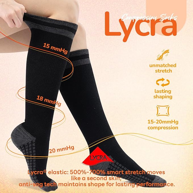Merino Wool Compression Socks for Women Men (2/3 Pairs) Knee High Winter Thermal Thick Warm for Nurse Pregnant Travel