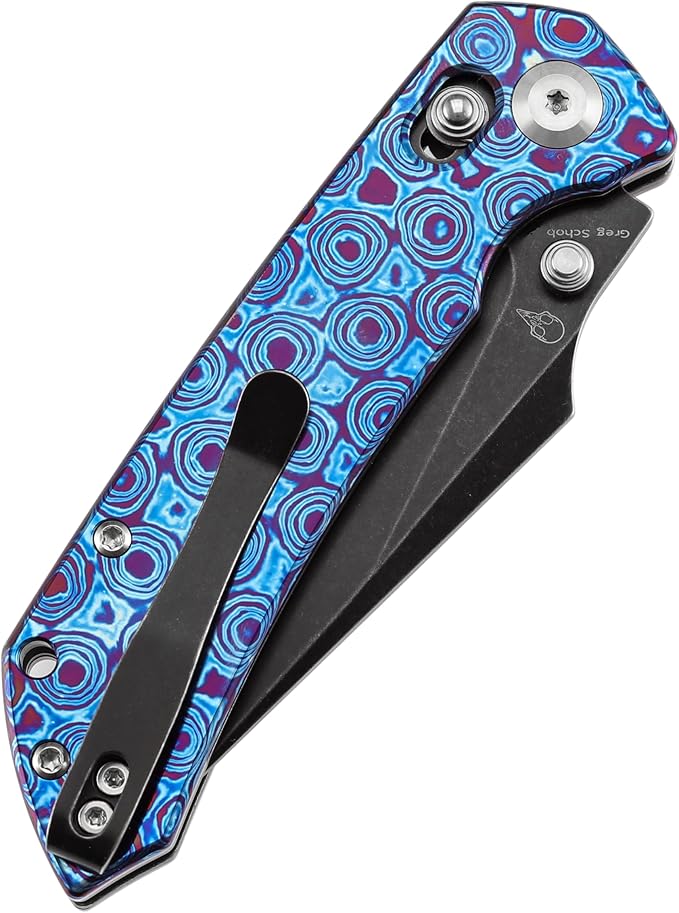 KANSEPT Fenrir Pocket Knife, 3.48'' Black Stonewashed CPM S35VN Harpoon Sharp Blade, Timascus Handle with Crossbar Lock, Thumb Stud Pocket Clip for Edc, Camping Survival Hiking Folding Knives K1034V6