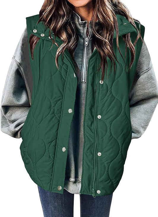 Zeagoo Puffer Vest Women Sleeveless Quilted Jacket Lightweight Snap Zip Up Stand-up Collar Down with Pockets Outerwear