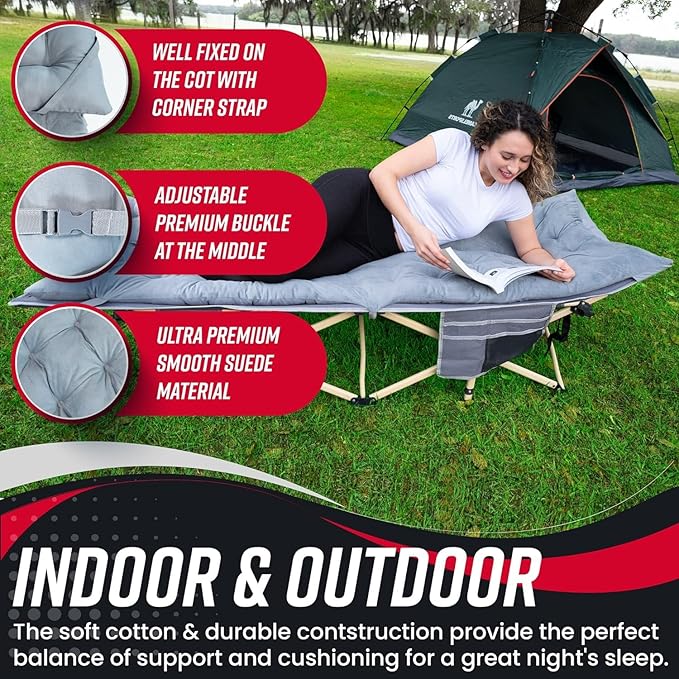 Vaygway Outdoor Camping Cot Pads Mattress- Soft Comfortable Lightweight Thick Cotton Sleeping Cot- Portable Hiking, Traveling, Backpacking Waterproof Bottom Pad Mattress